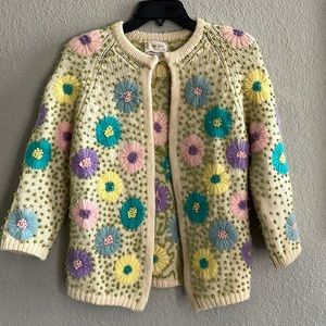 1950’s Vintage Jeri Jo Cardigan Sweater wool size 36 pastel flower design